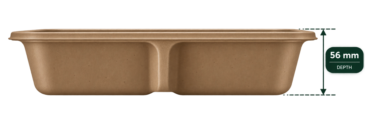 Premium bagasse 1000 ml 2-compartment container 50/50 side view