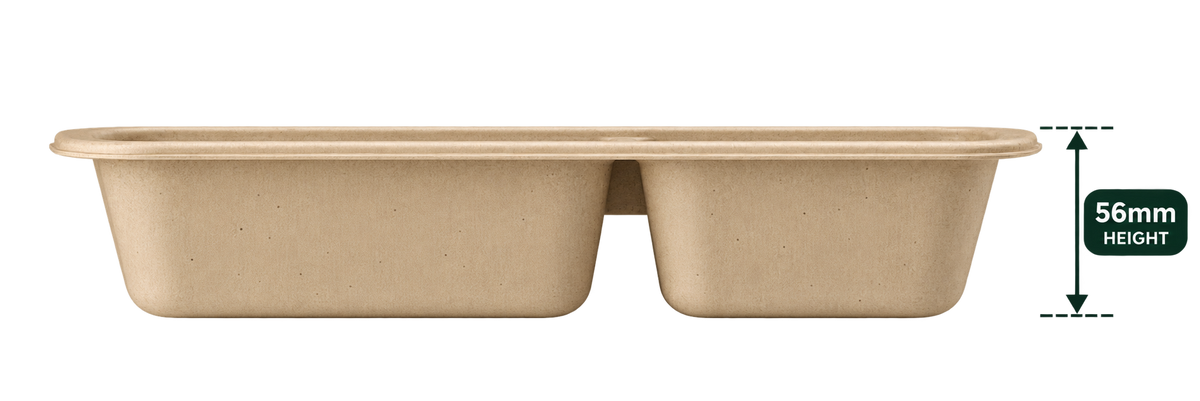 Premium bagasse 1000 ml 2-compartment container 70/30 side view