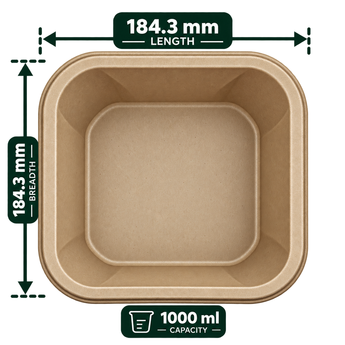 1000 ml premium bagasse delivery container - top view