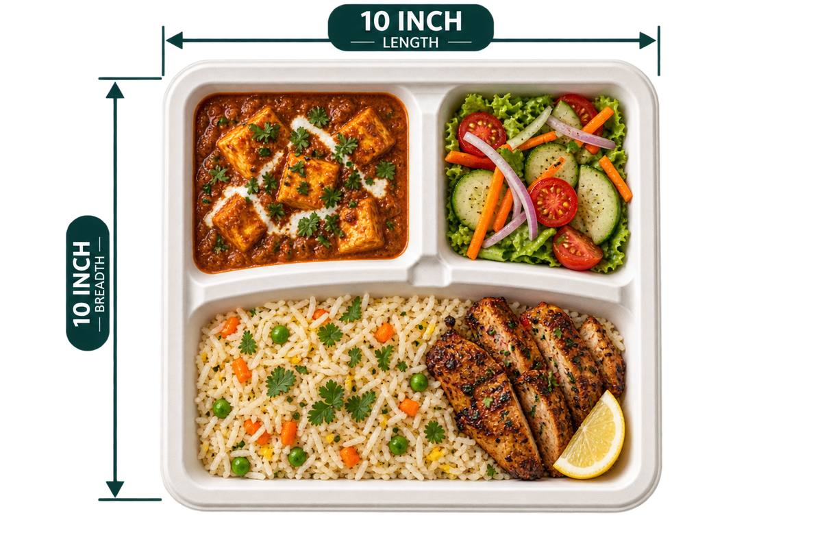 3-Compartment Square Tray
