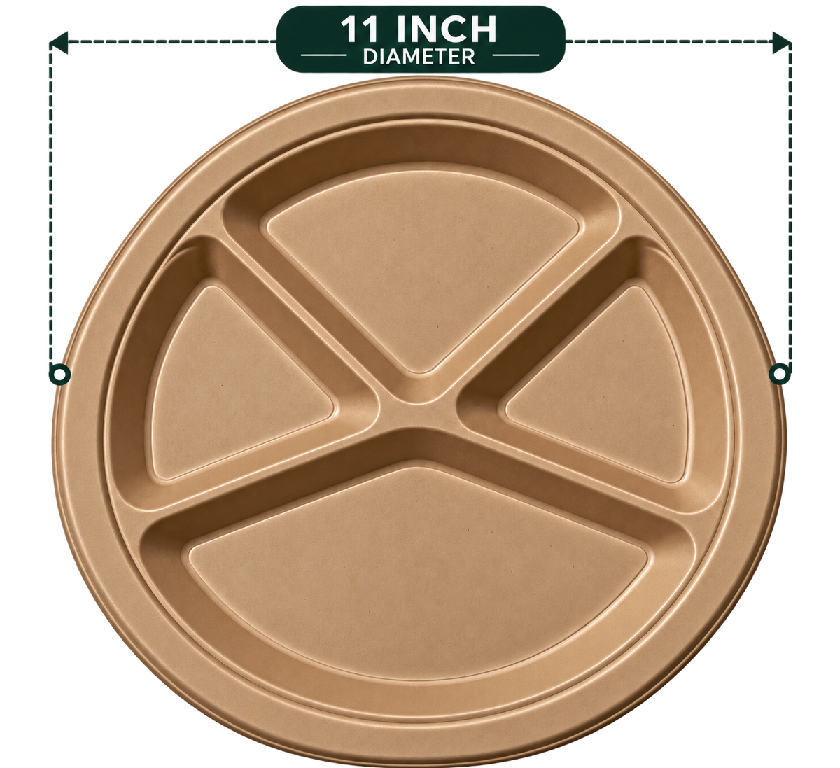 11 Inch 4-Compartment Premium Bagasse Round Plate - Brown - empty front view