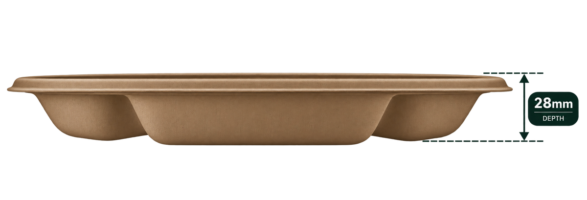 12 Inch 4-Compartment Premium Bagasse Round Plate - Brown - side view