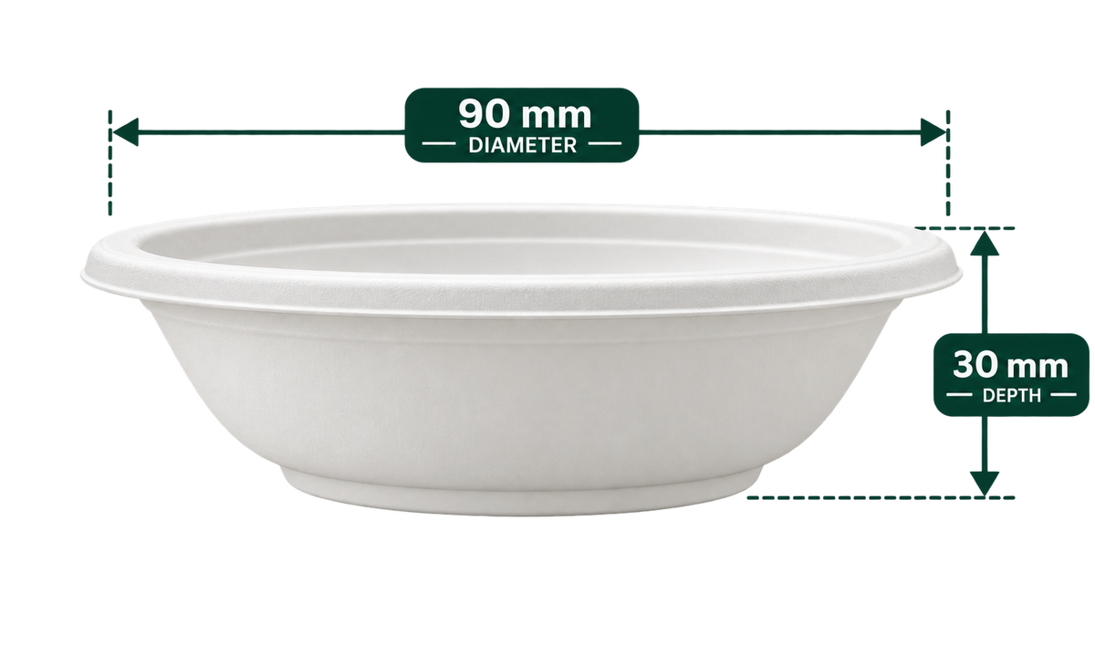 120 ml white bagasse round bowl - side view