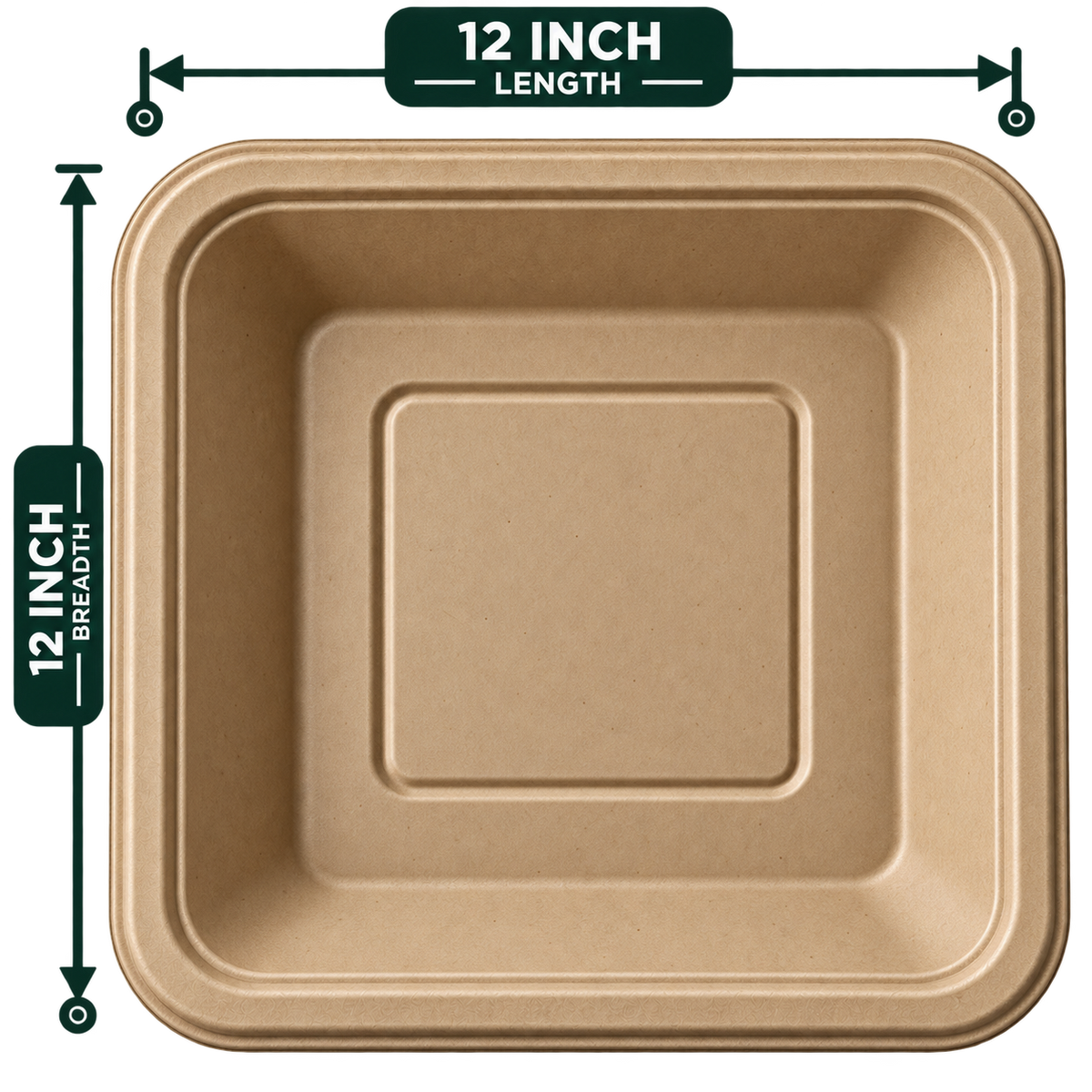 12 inch premium bagasse square plate - top view