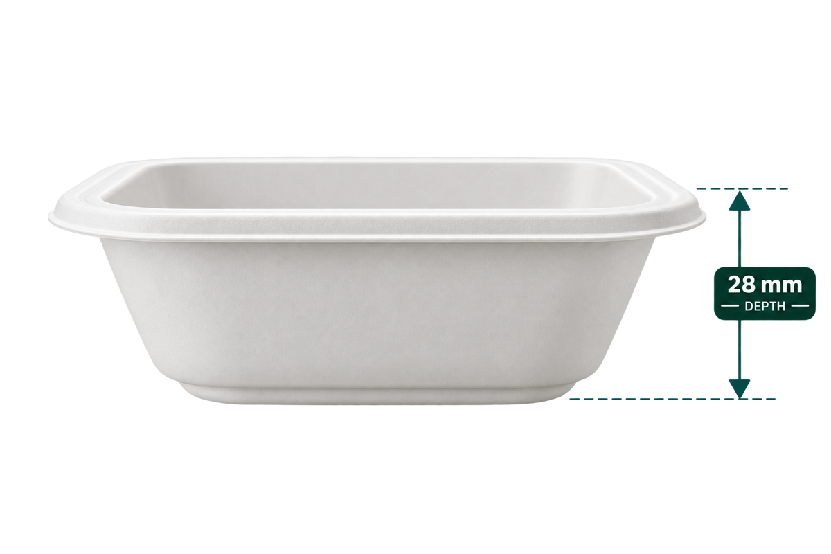150 ml white bagasse dona square bowl - side view