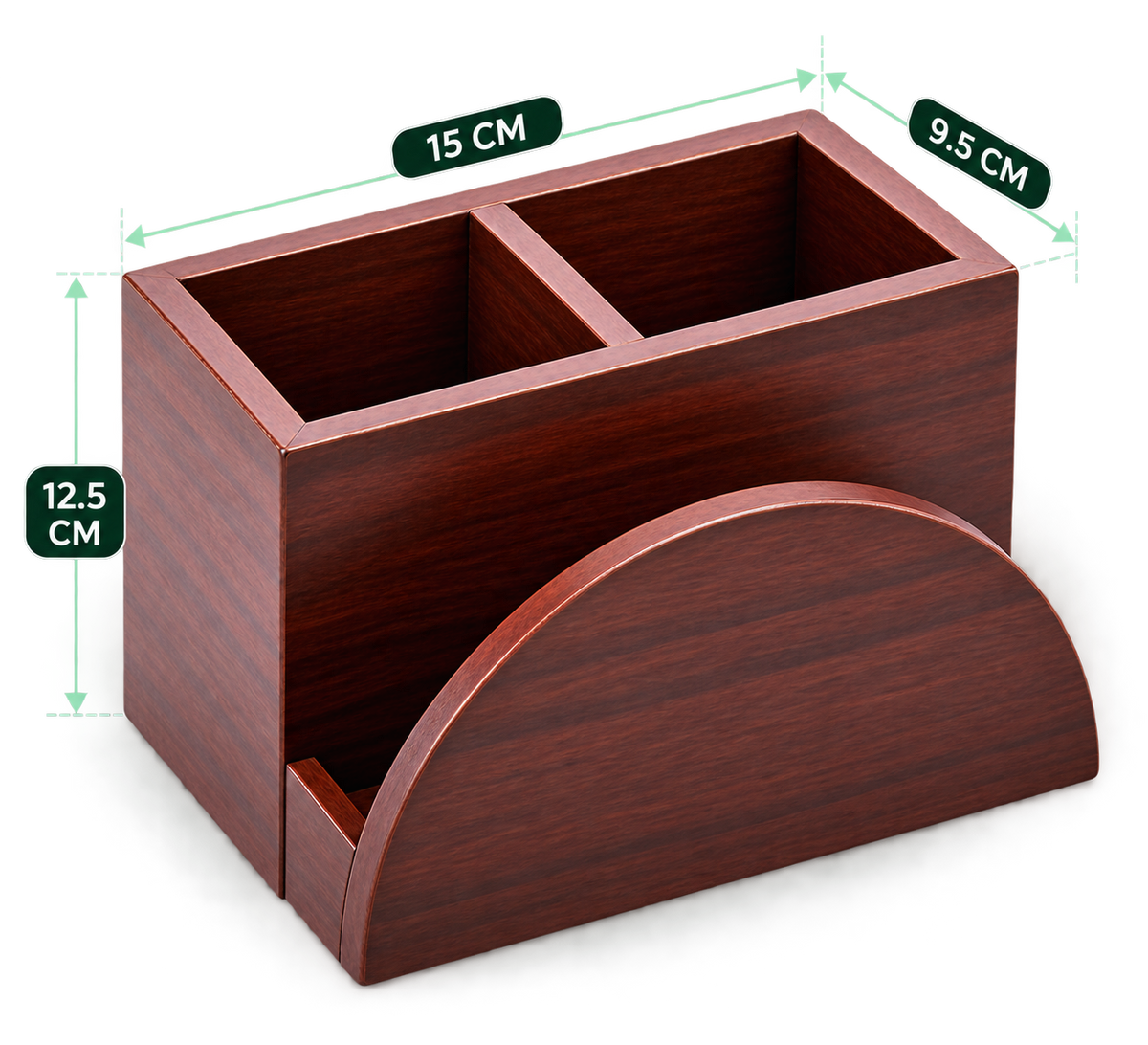 2-in-1 Caddy 5.9 inch length wooden cutlery and napkin organiser empty view