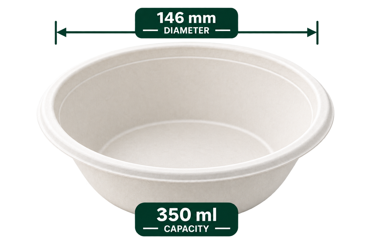 350 ml white bagasse round bowl - top view