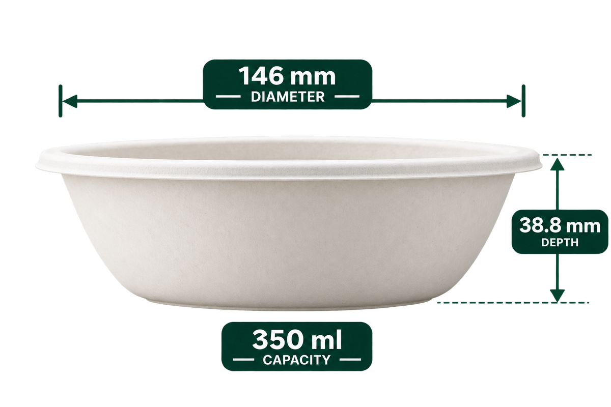 350 ml white bagasse round bowl - side view