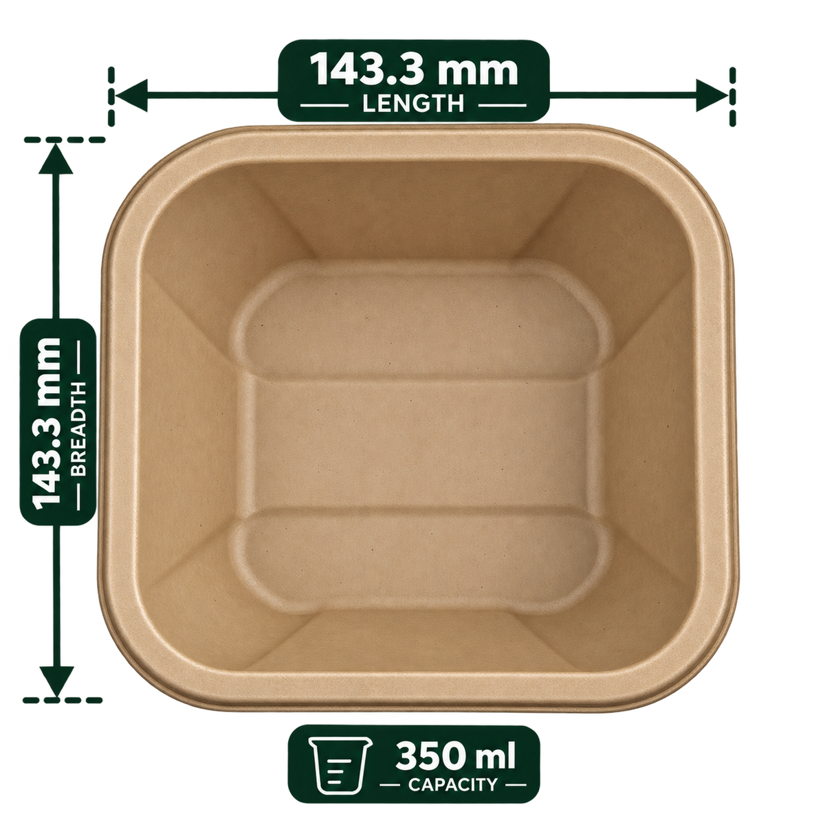 350 ml premium bagasse delivery container - top view