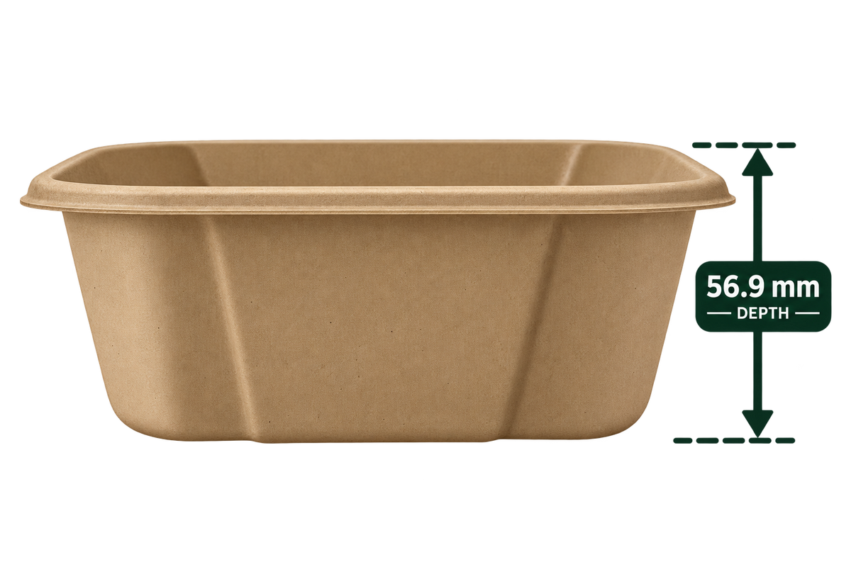 350 ml premium bagasse delivery container - side view
