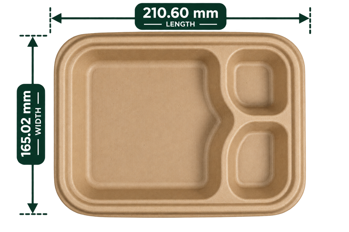 AnnServe 3 Compartment Premium Bagasse Snack Tray - Brown - top view