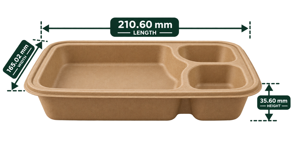 AnnServe 3 Compartment Premium Bagasse Snack Tray - Brown - side view