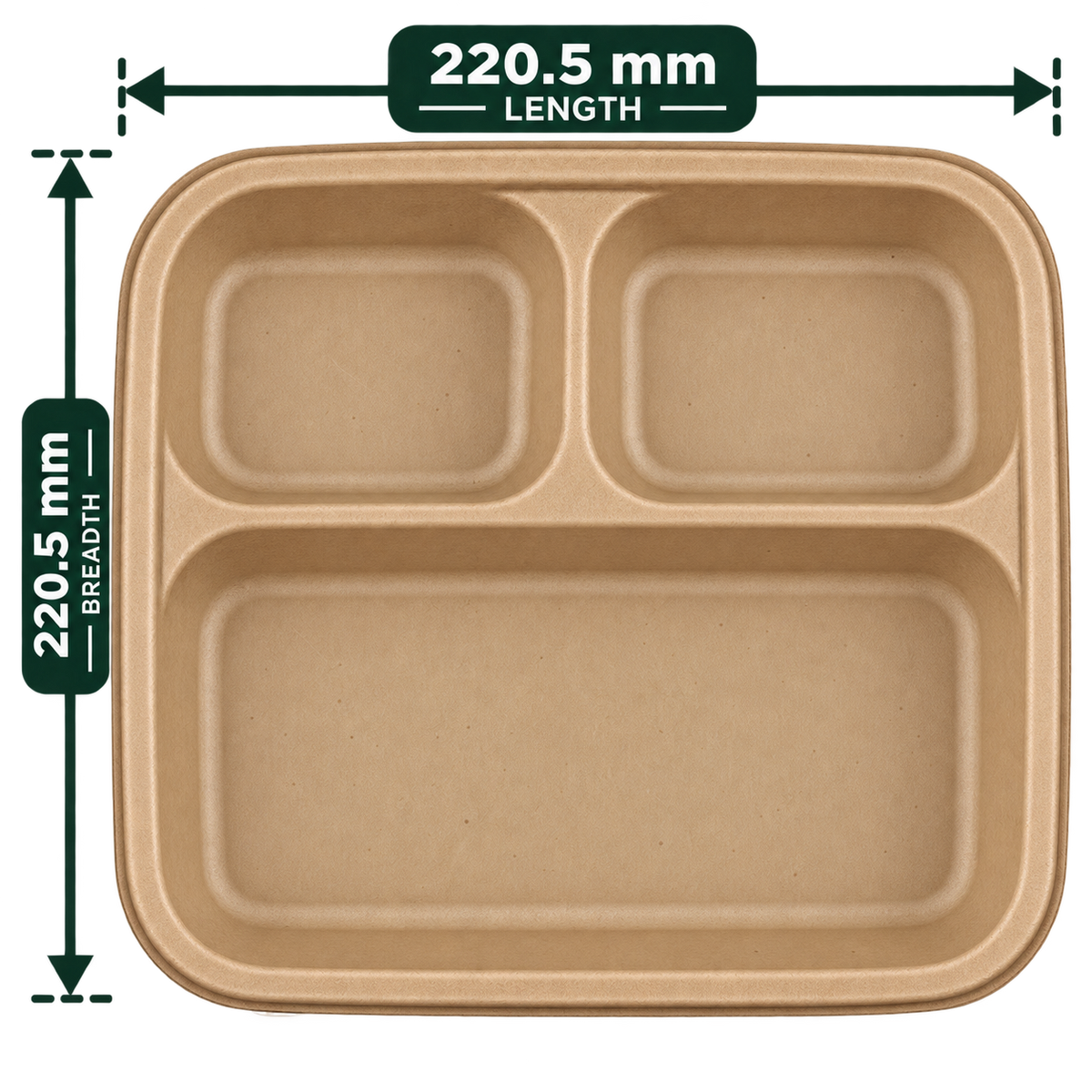 AnnServe 3 Compartment Premium Bagasse Chombo Meal Tray - Brown - top view