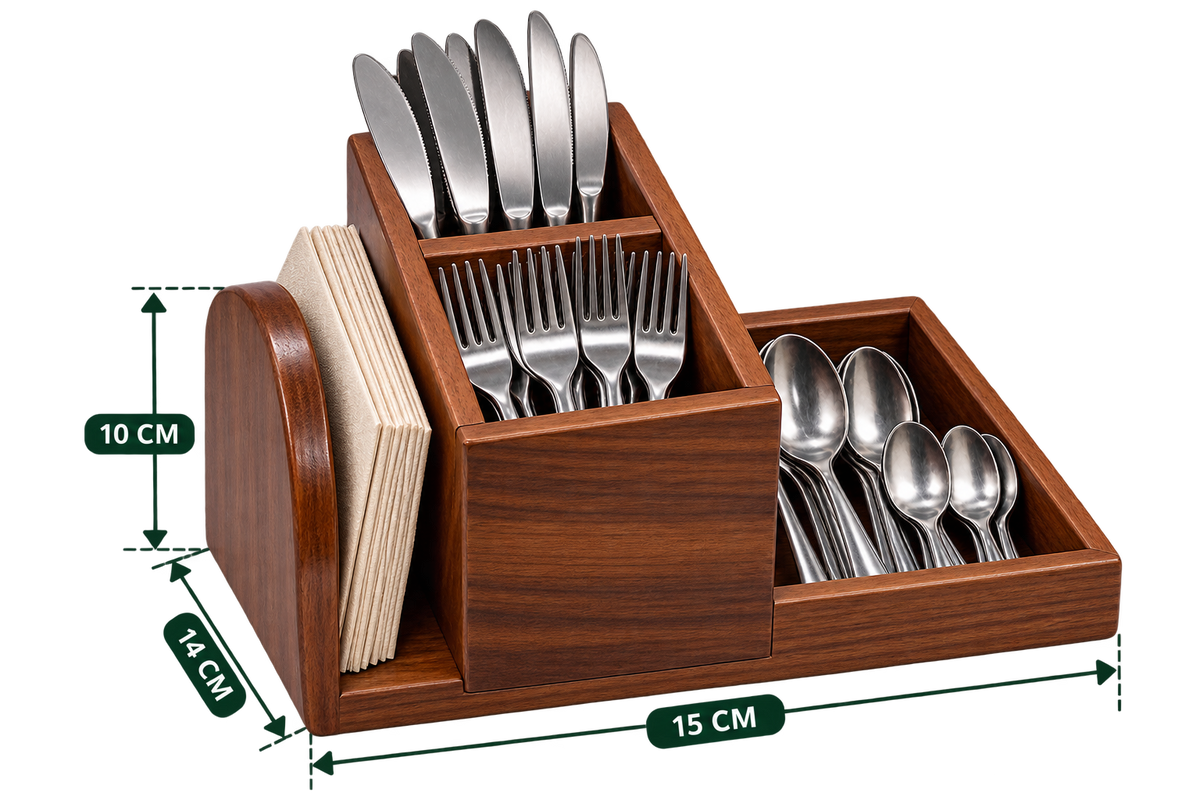 3-in-1 Caddy 7.1 inch length, serving example; caddy only, cutlery and napkins not included