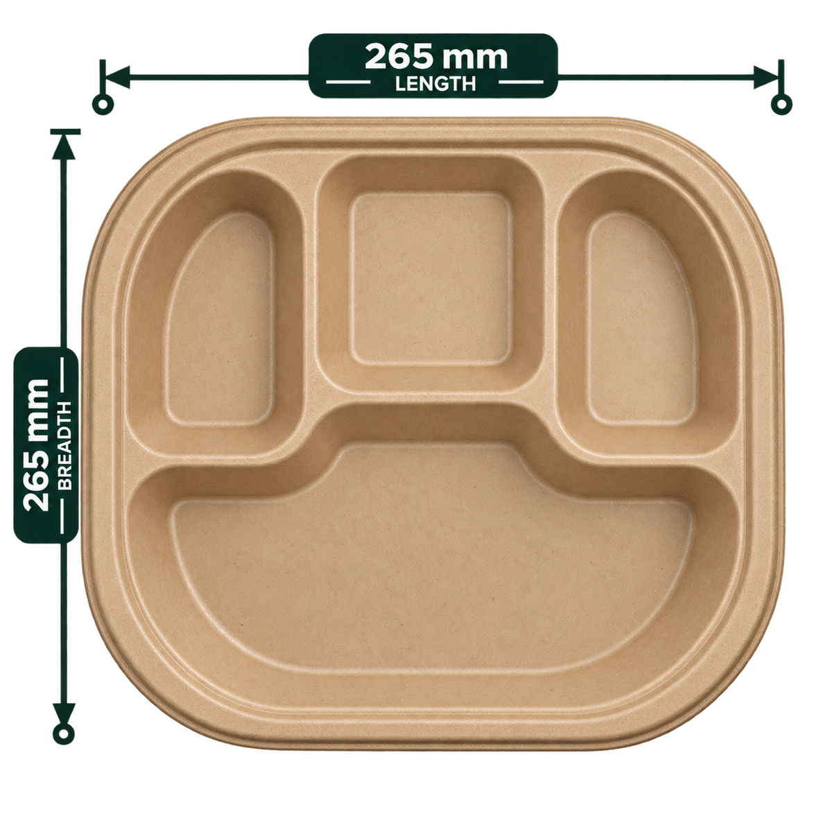 AnnServe 4 Compartment Premium Bagasse Chausar Meal Tray - Brown - top view