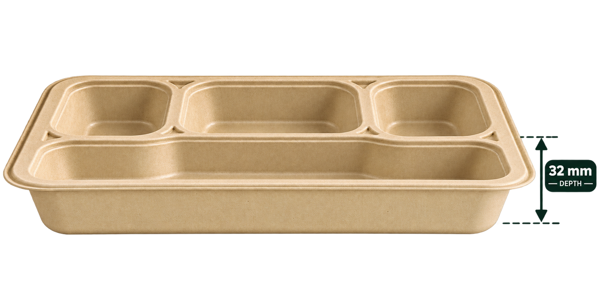 Premium bagasse meal tray 4 CP side view showing tray depth