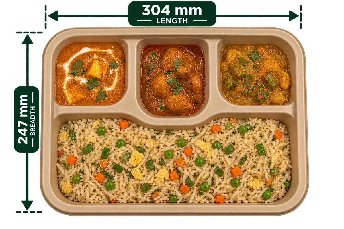 AnnServe 4CP Premium Bagasse Meal Tray - Brown - serving view