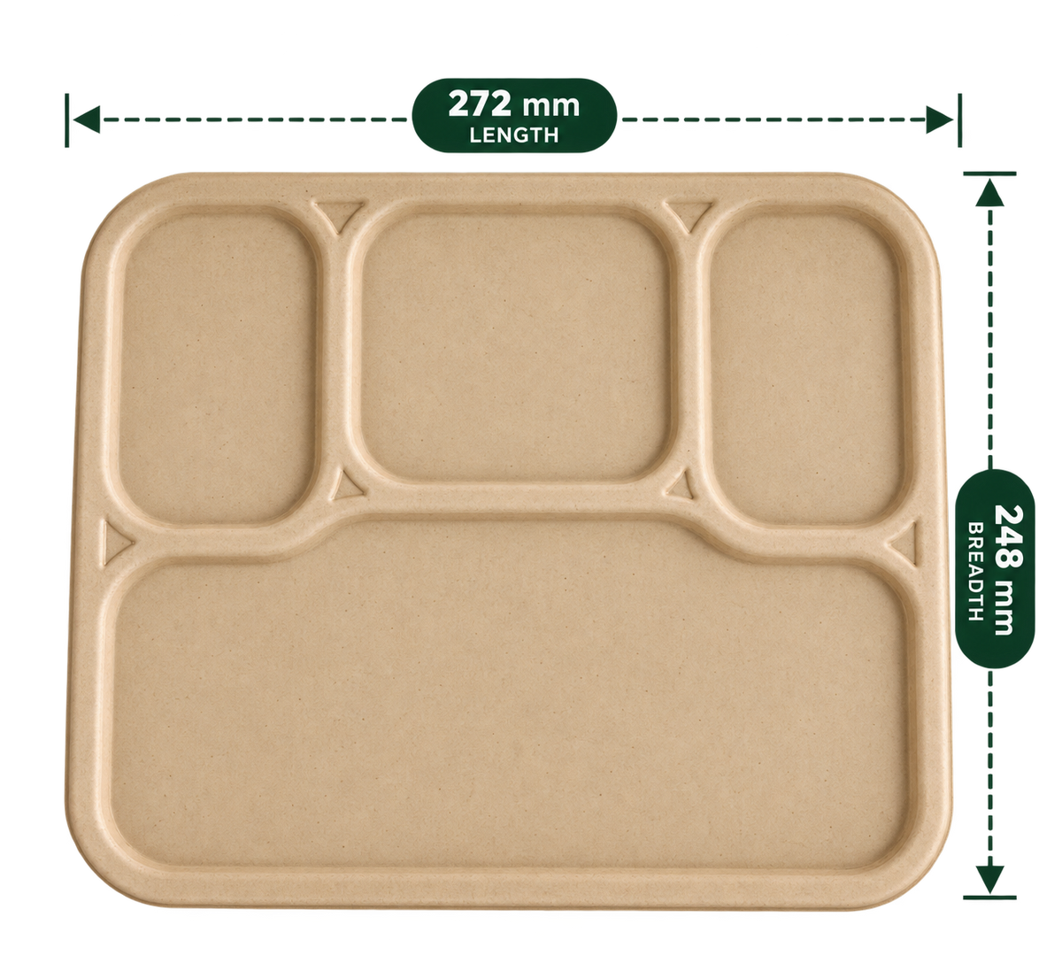 Brown bagasse lid for 4-compartment meal tray, 272 mm x 248 mm