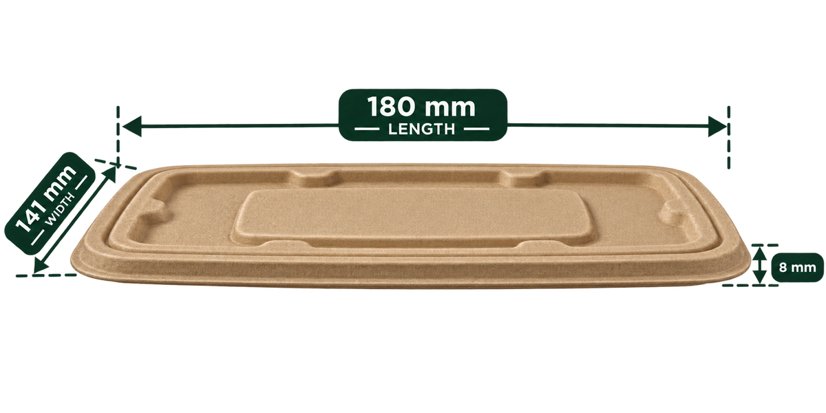 Side view of brown bagasse lid for 500 ml container, 8 mm height