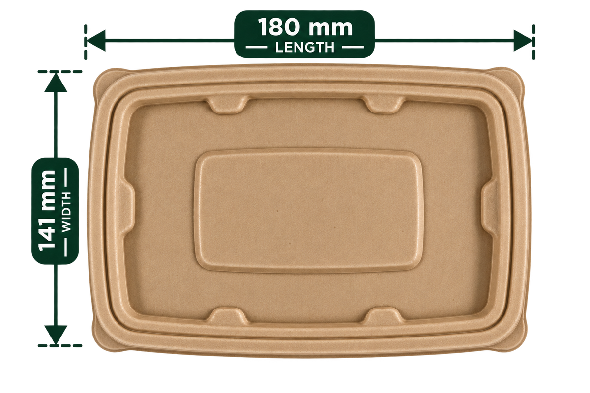Brown bagasse lid for 500 ml container, 180 mm x 141 mm