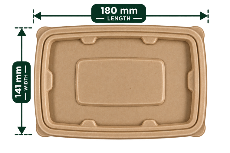 Brown bagasse lid for 500 ml container, 180 mm x 141 mm