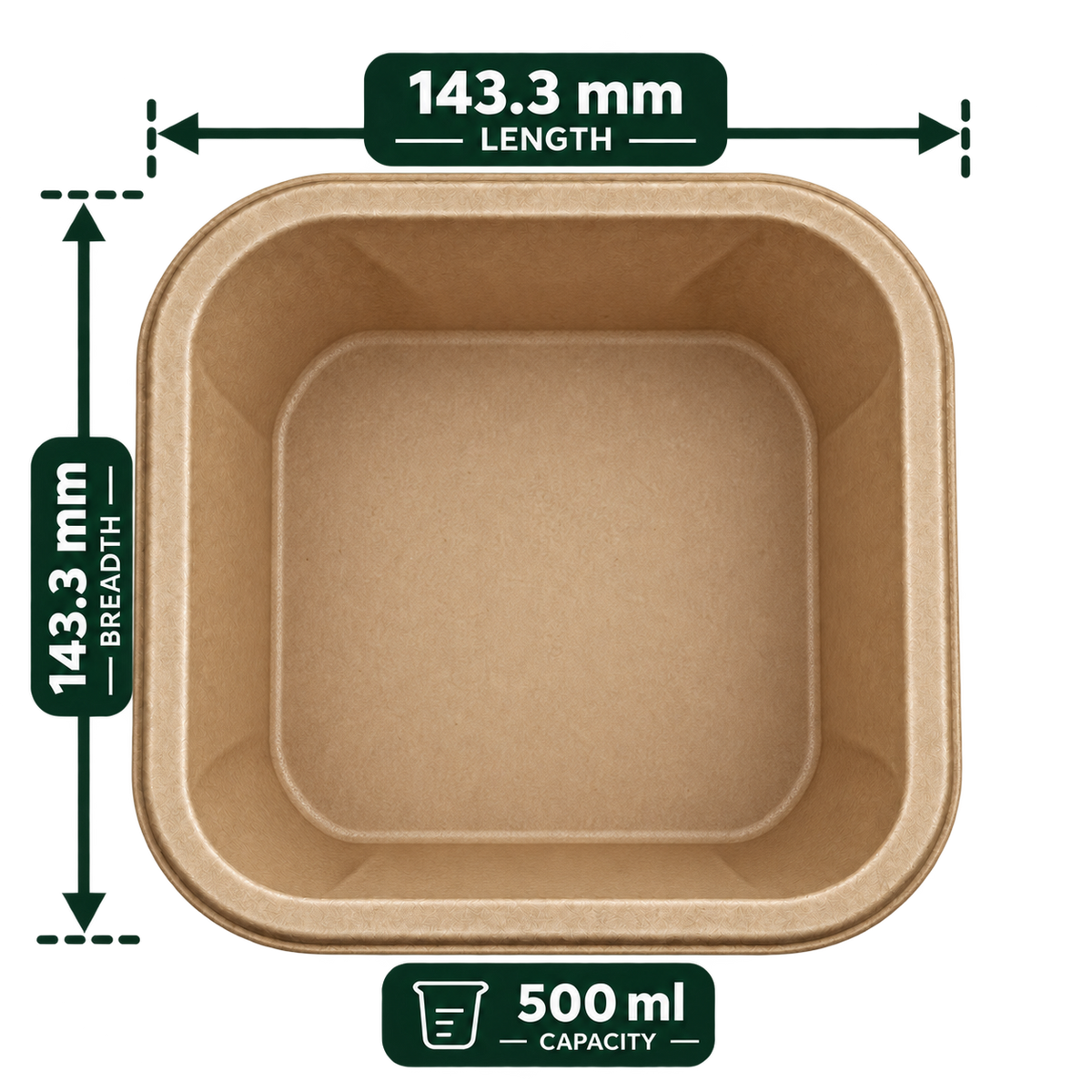 500 ml premium bagasse delivery container - top view