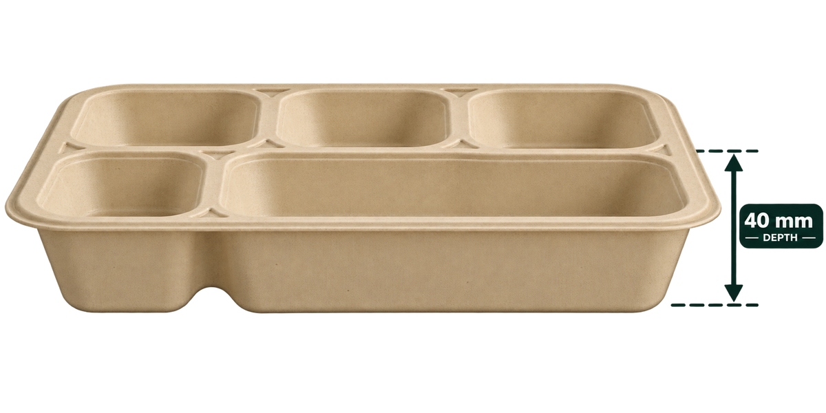 Premium bagasse meal tray 5 CP side view showing tray depth