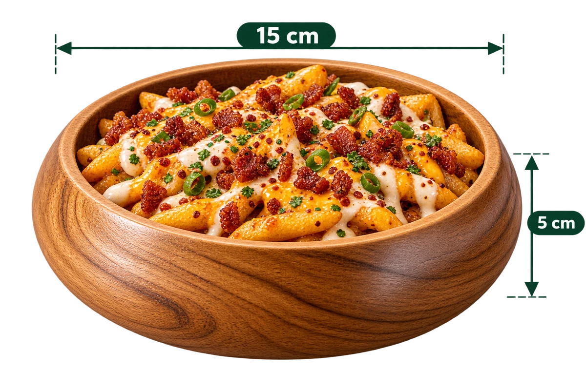 AnnServe Wooden Serving Bowl 6 inch filled serving presentation; one bowl only, food not included