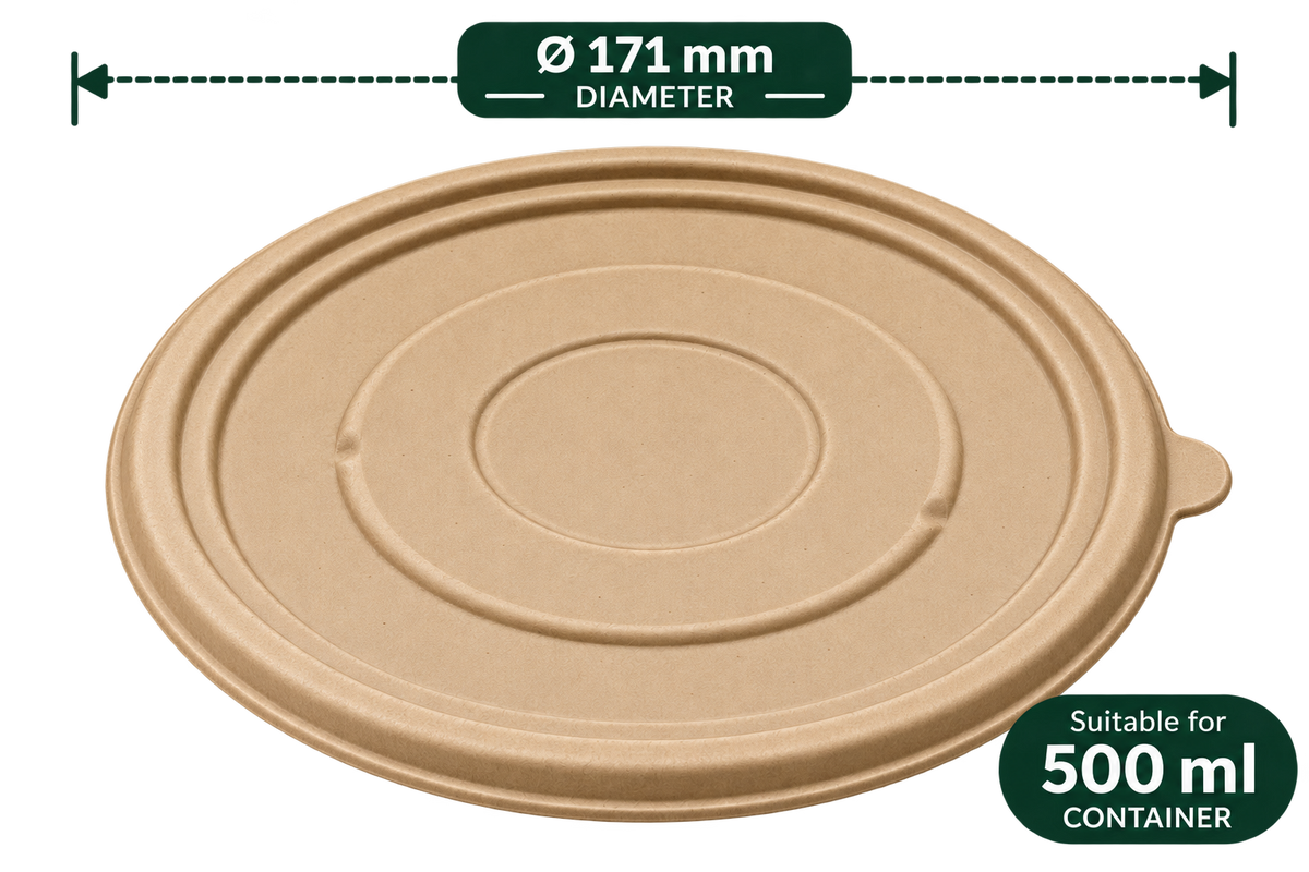 Brown bagasse anti leak round container lid, 171 mm diameter
