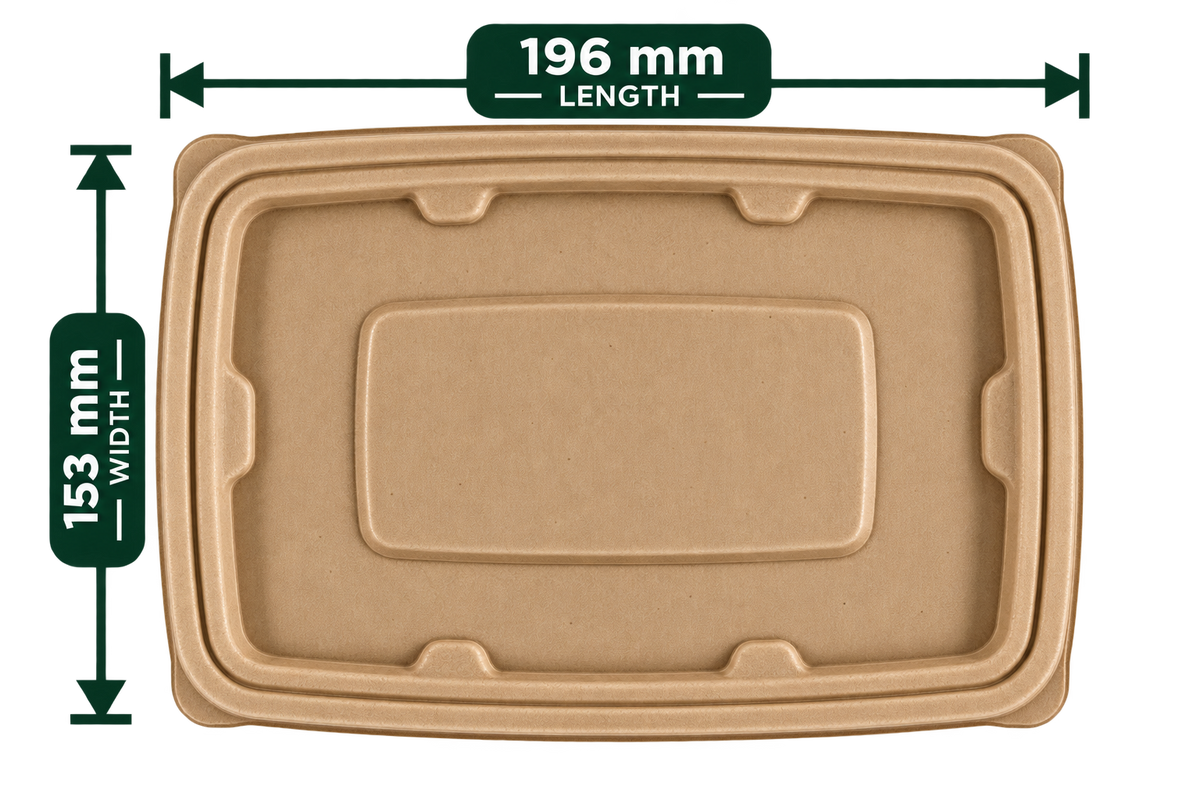 Brown bagasse lid for 750 ml container, 196 mm x 153 mm