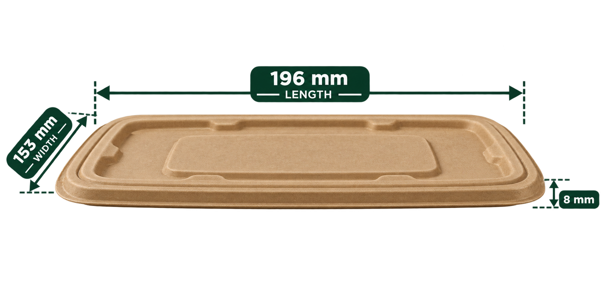 Side view of brown bagasse lid for 750 ml container, 8 mm height