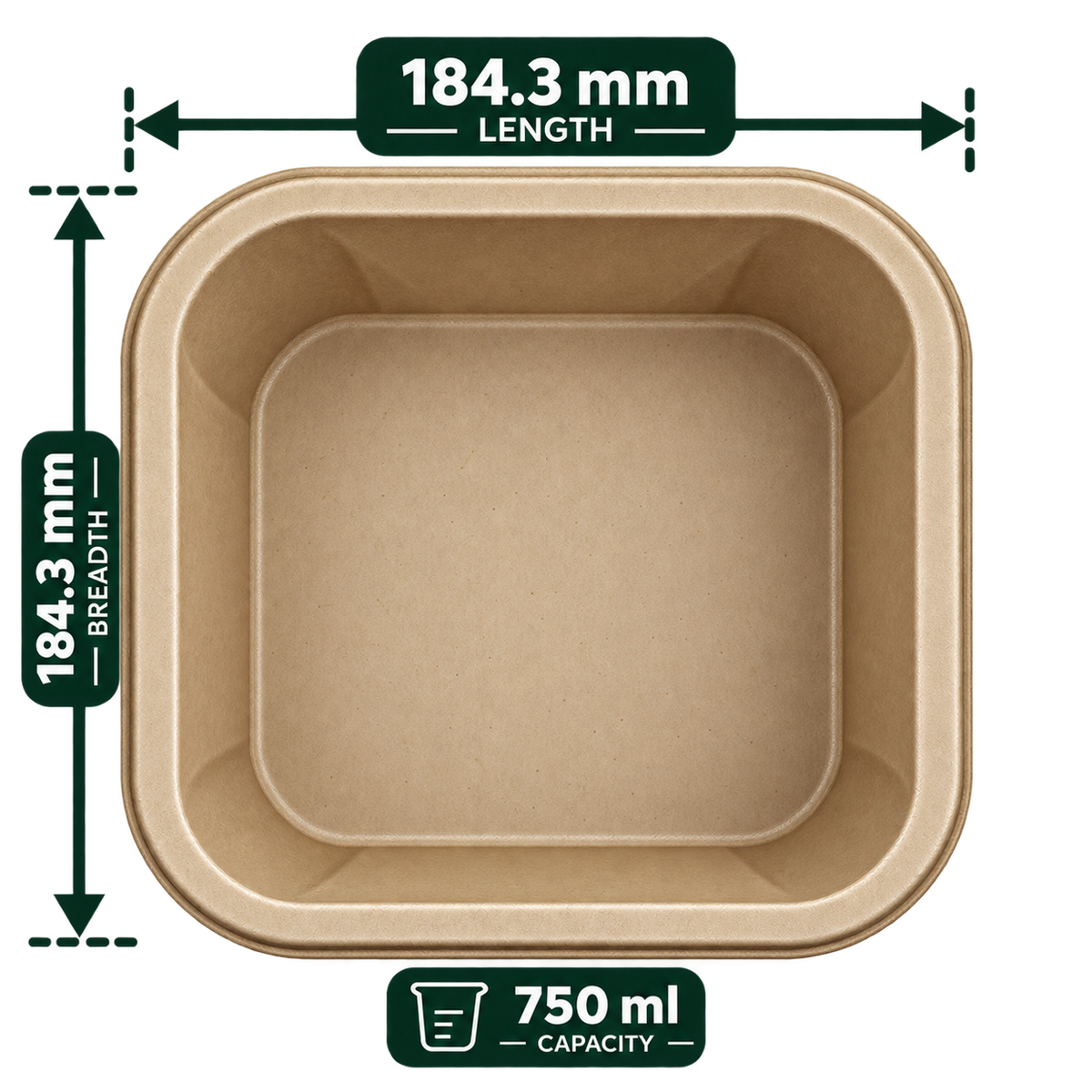 750 ml premium bagasse delivery container - top view