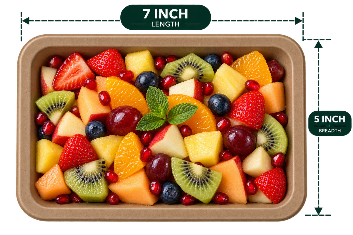 7 Inch Rectangular Plate - Brown premium bagasse - serving image with size label