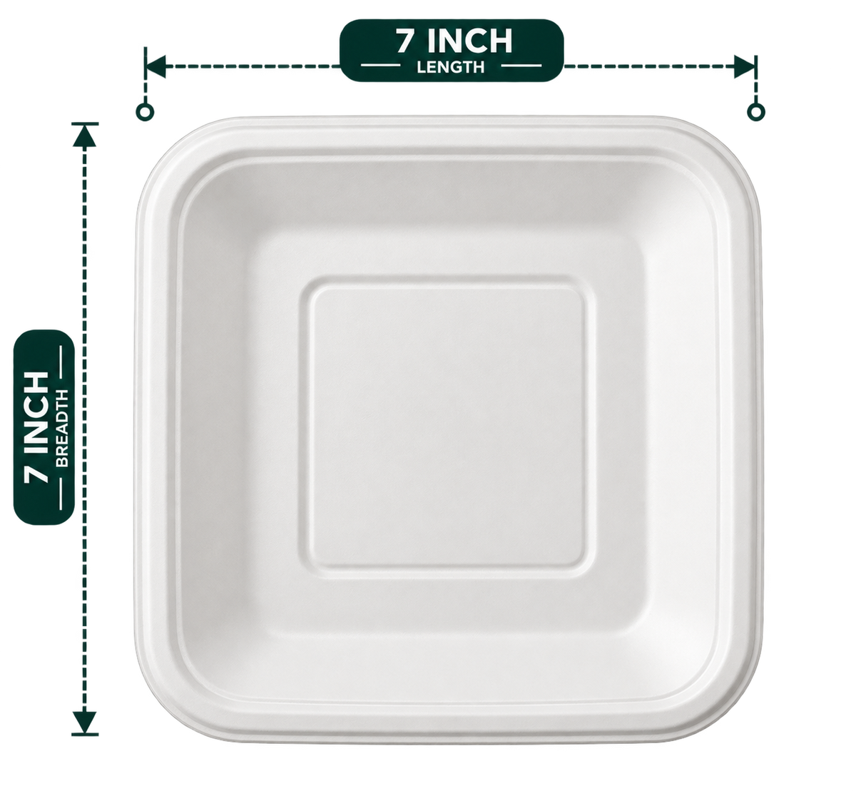 7 inch white bagasse square plate - top view