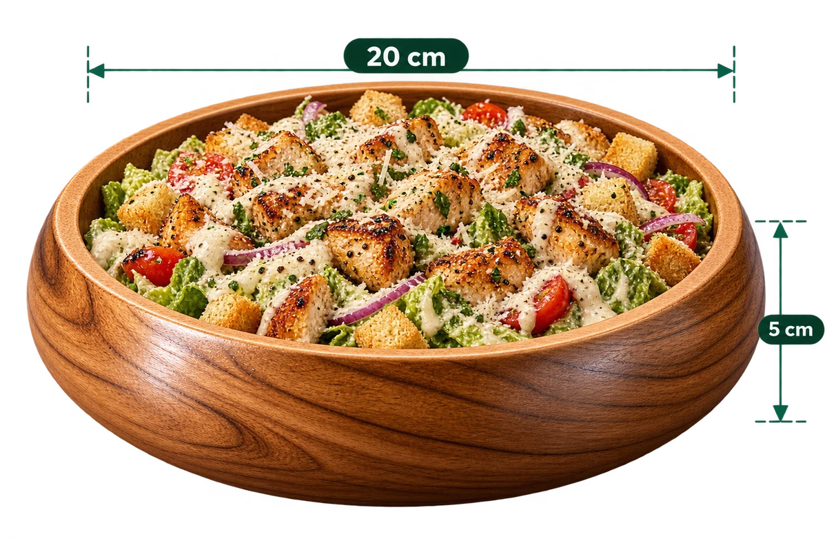 AnnServe Wooden Serving Bowl 8 inch filled serving presentation; one bowl only, food not included