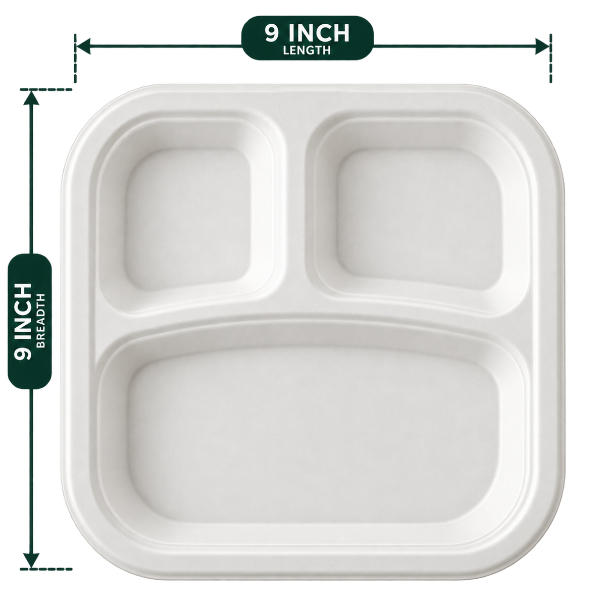 3-Compartment Square Tray