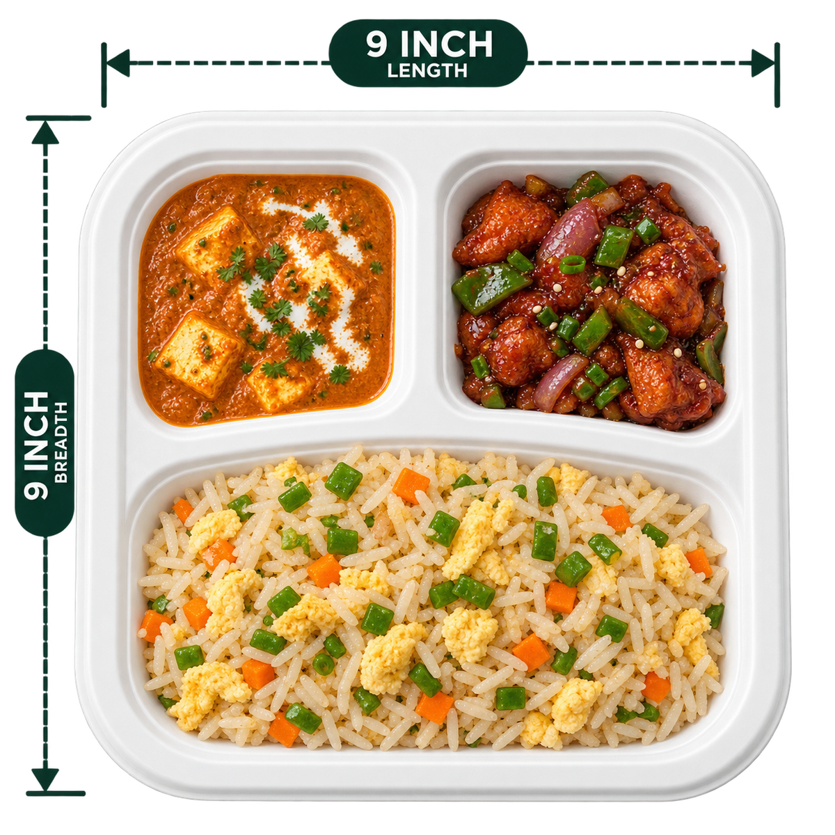 3-Compartment Square Tray