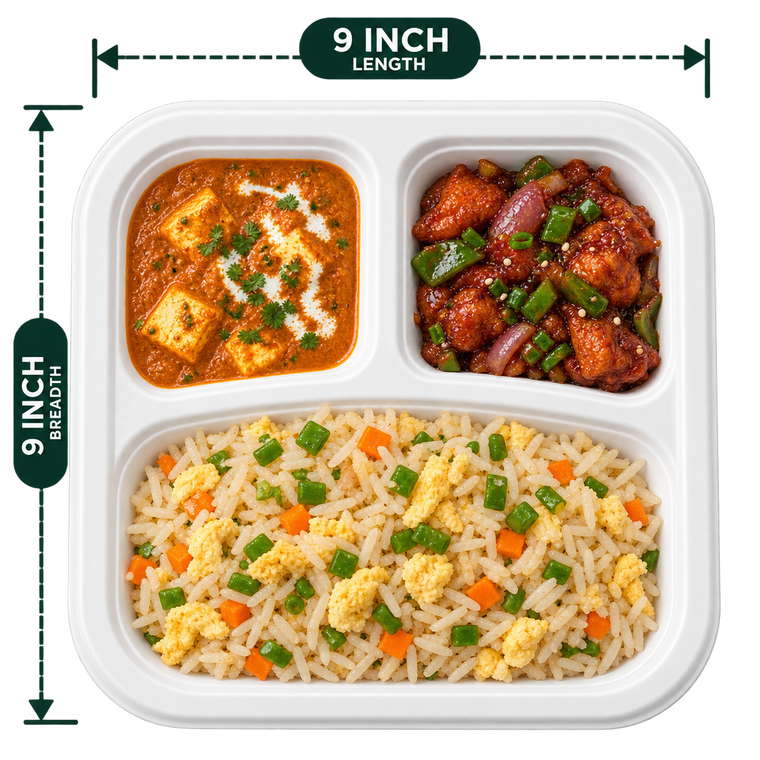 3-Compartment Square Tray