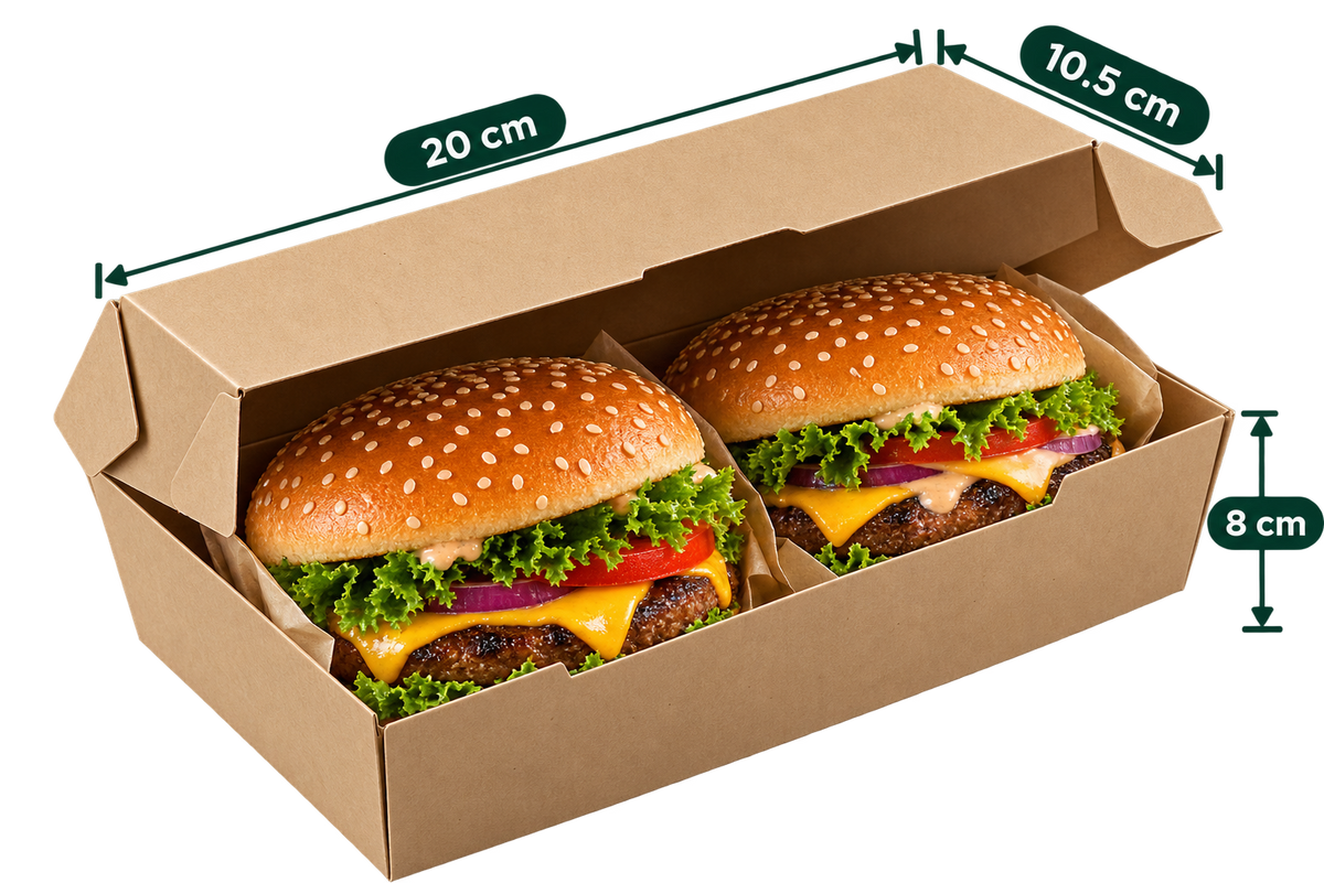 AnnServe Endura Brown Clam Standard filled view; 20 x 10.5 x 8 cm; food shown for presentation only