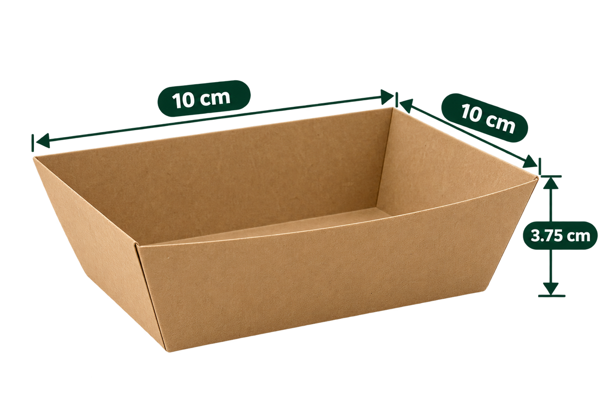 AnnServe Brown Boat Tray 4 inch empty view; 10 x 10 x 3.75 cm individual tray size