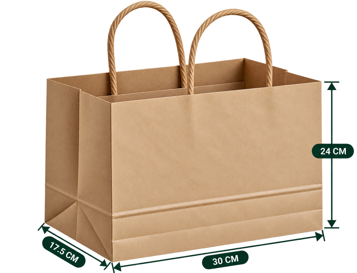 AnnServe Brown Handle Bag 30 x 17.5 x 24 cm width x gusset x height; MF Brown, 105 GSM