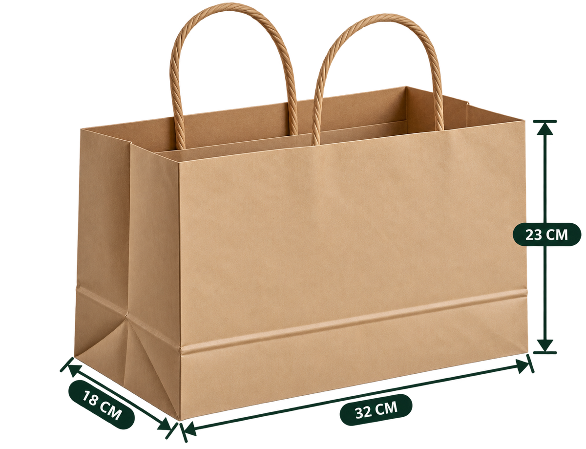 AnnServe Brown Handle Bag 32 x 18 x 23 cm width x gusset x height; MG Brown, 80 GSM