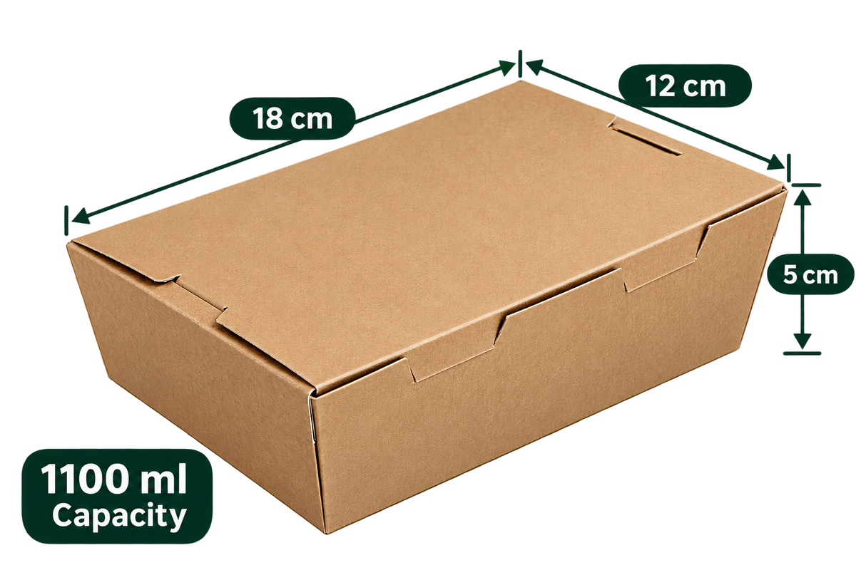 AnnServe Brown Lunch Box 1100 ml closed view; 18 x 12 x 5 cm; solid lid