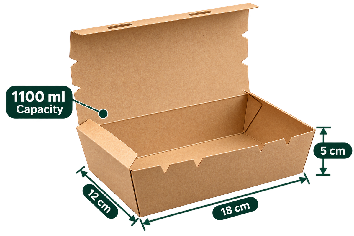 AnnServe Brown Lunch Box 1100 ml open view; 18 x 12 x 5 cm; solid lid