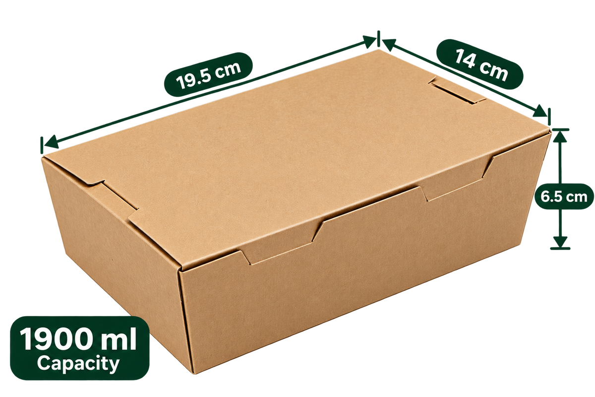 AnnServe Brown Lunch Box 1900 ml closed view; 19.5 x 14 x 6.5 cm; solid lid