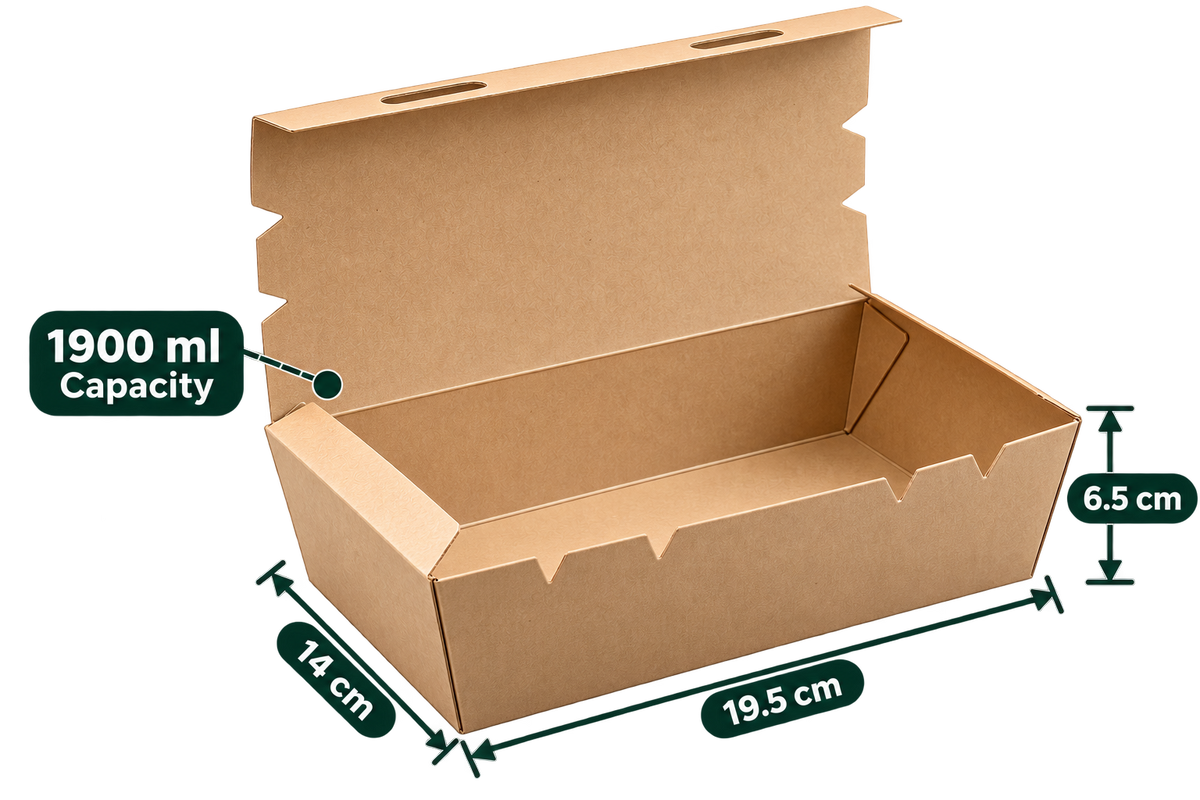 AnnServe Brown Lunch Box 1900 ml open view; 19.5 x 14 x 6.5 cm; solid lid