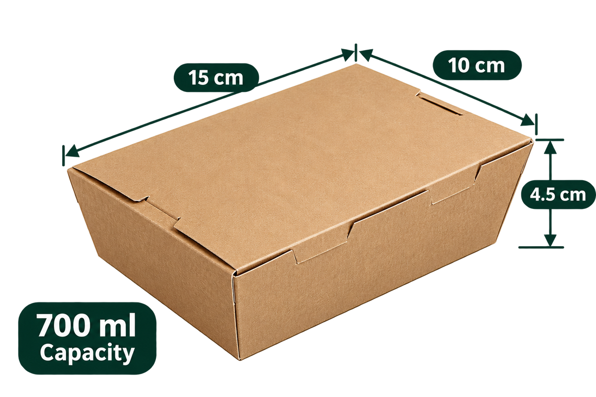 AnnServe Brown Lunch Box 700 ml closed view; 15 x 10 x 4.5 cm; solid lid
