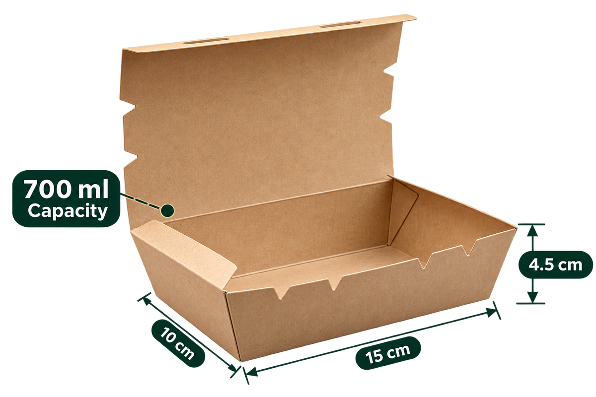 AnnServe Brown Lunch Box 700 ml open view; 15 x 10 x 4.5 cm; solid lid