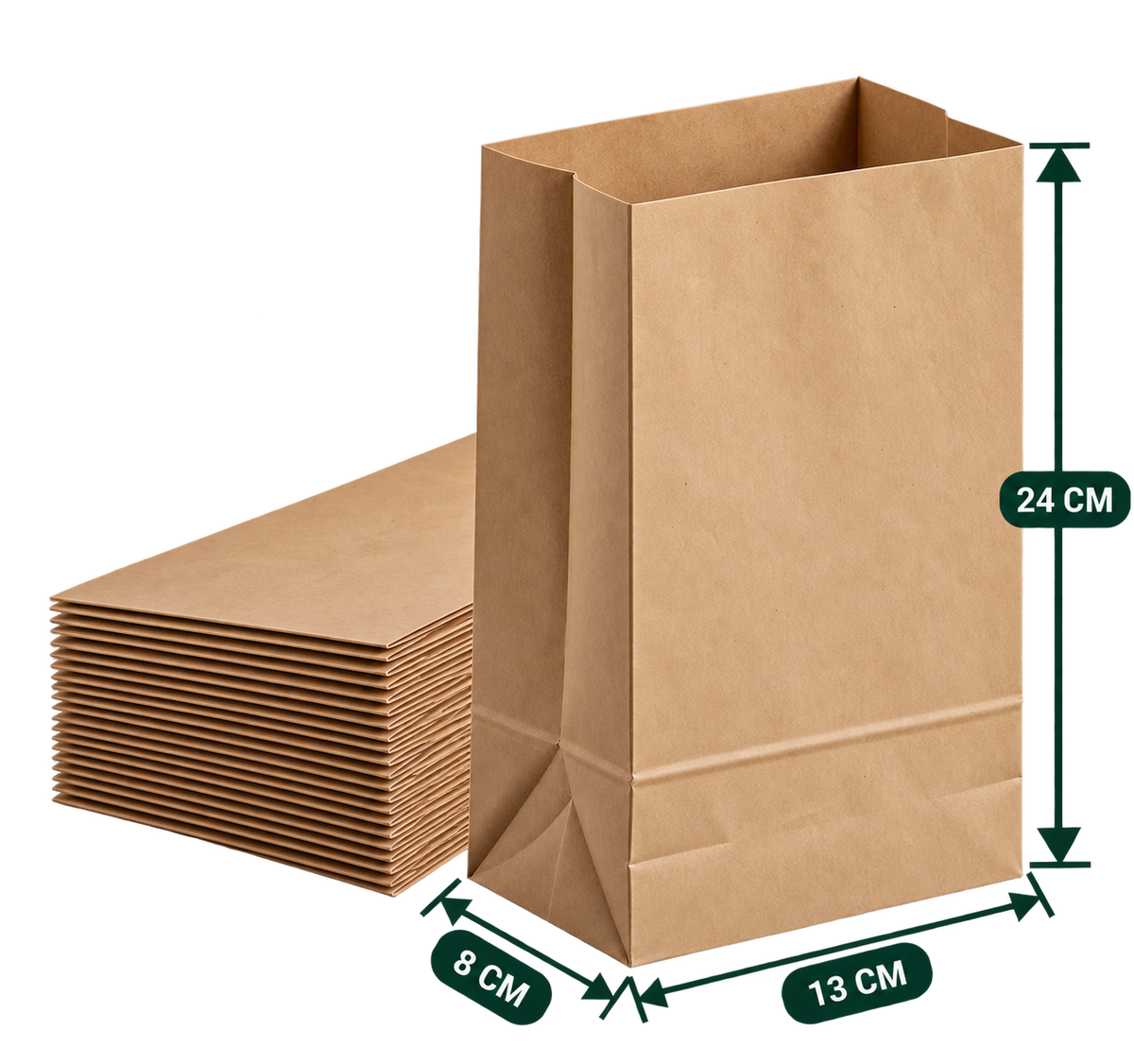 AnnServe Brown Non-Handle Bag 13 x 8 x 24 cm width x gusset x height, MG Brown 50 GSM