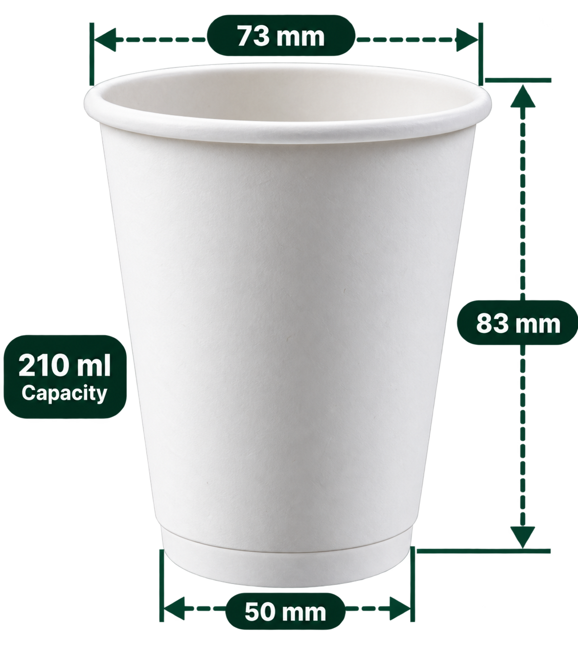 AnnServe Double Wall Cup 210 ml White plain paper cup; 73 mm rim, 50 mm base, 83 mm height; sold by box of 500